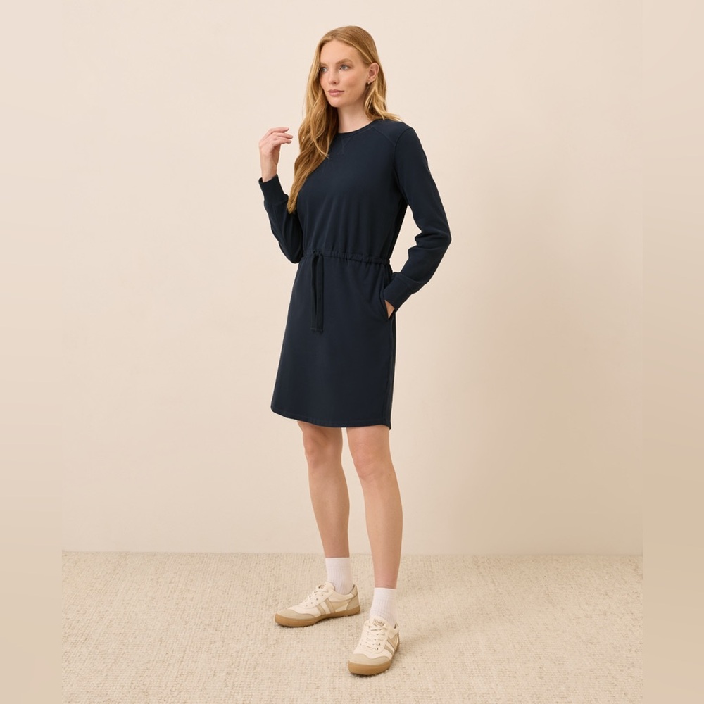 Pact Organic CloudKnit Sweatshirt Dress Size S Navy